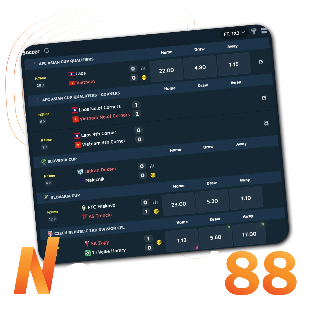 Place your bets at Nagad88 on a variety of soccer matches from around the world.