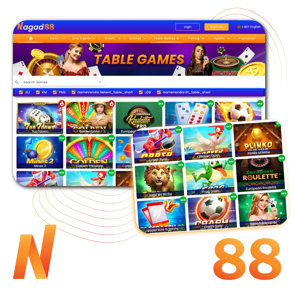 Nagad88 online casino offers to play table games online.